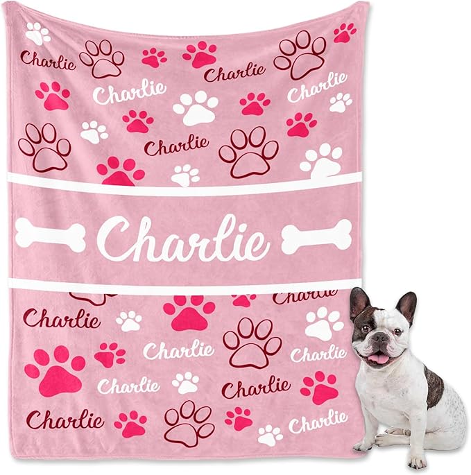 GlisterGlow Personalized Dog Blanket, Customized Pet Blankets with Name Picture, Throw Blanket for Small Medium Large Dog Puppy Cat (E-Pink)