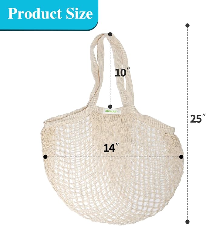 meetall Mesh Grocery Bags, Reusable Tote Bags with Sturdy Handle, Washable, Eco Friendly, Cotton String Net, for Shopping and Storage Fruit Vegetable (5 Pack, One Size, Off White/Pink/Blue/Red/Black)