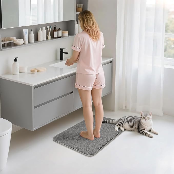 COSY HOMEER Bath Rugs for Bathroom Extra Thick - Anti-Slip Bath Mats Soft Plush Yarn Shaggy 100% Strong Mirco Polyeste Mat Living Room Bedroom Mat Floor Water Absorbent(Grey,20x32 - Inches)