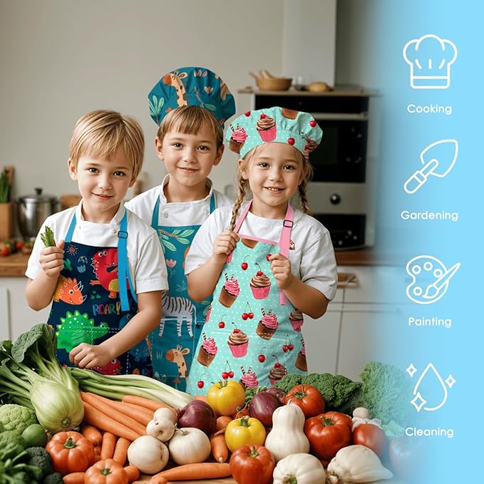 SANDJEST Kids Apron with Chefs Hat Set, Kitchen Apron Gifts