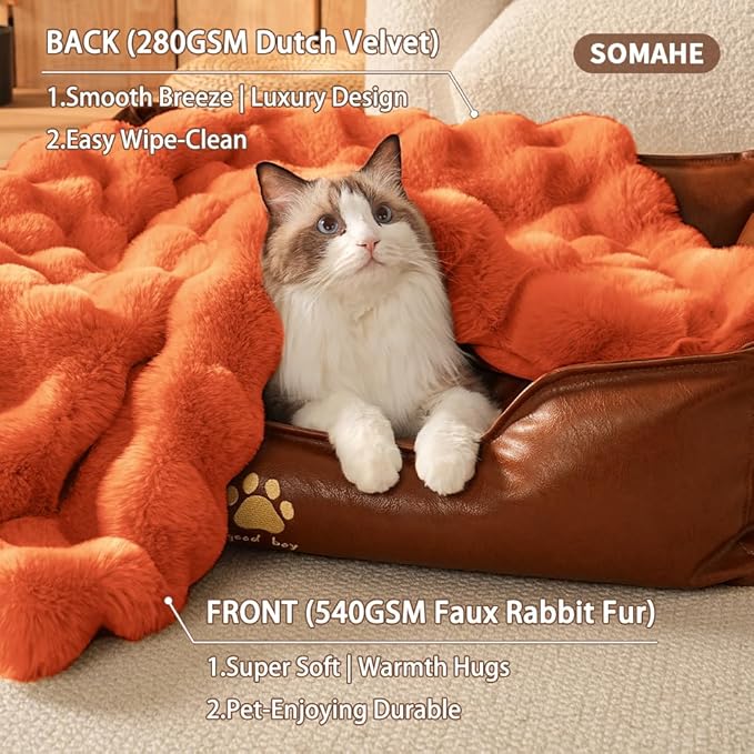 SOMAHE Self-Warming Cat Blanket, Dual-Side Plush Sherpa Throw with Anti-Static, Snuggle Mat for Kittens & Cats, Cozy Bed Topper for Windowsills & Couches, Machine Washable & Dryable, 21x18 Inch Orange