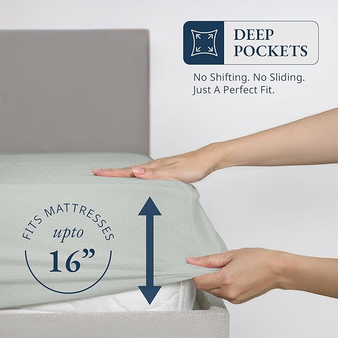 Lane Linen 100% Egyptian Cotton King Size Fitted Sheet Only (79"x81" + 16") - Elegant Sateen Weave, Ultra Soft, Breathable, Highly Durable, Deep Pockets Upto 17" - Swiss Dot Mineral