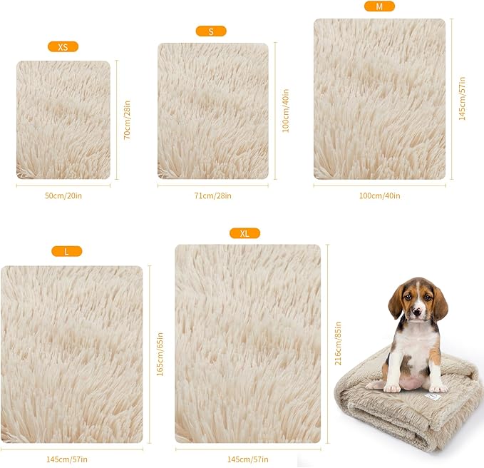 Maidewow Faux Fur Waterproof Calming Dog Blanket Fluffy Sherpa Pets Blanket for Couch Covers Double-Sided Reversible Cats Bed Cover for Pet(Cream,S-40x28in)
