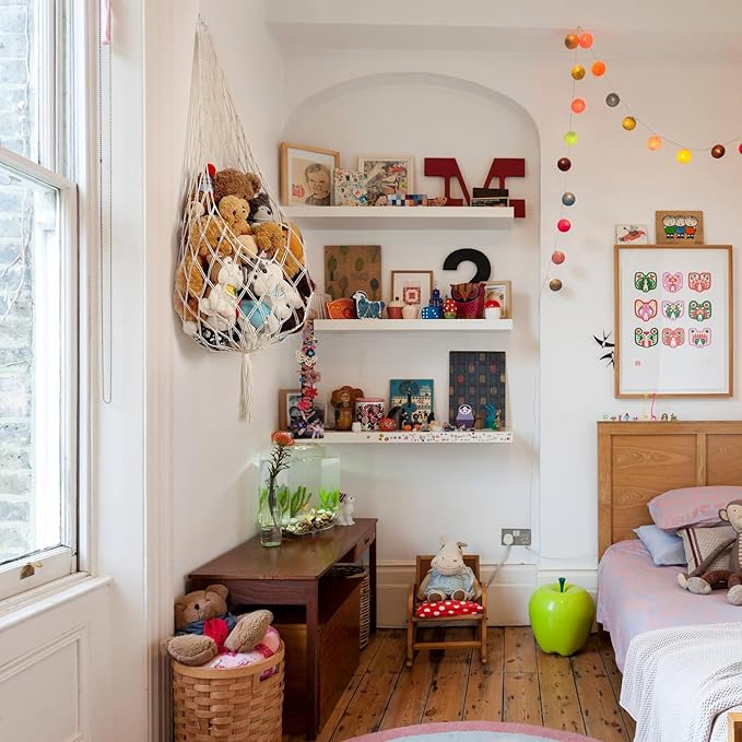 Stuffed Animal Storage Toy Storage Organizer Stuffed Animal Hammock Corner Toy Display Net Plush Toy Holder for Nursery Playroom Kid Bedroom Boho Wall Decor