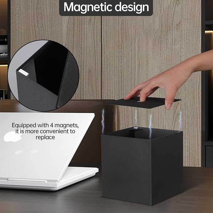 HOUSE DIARY Metal Square Tissue Box lid, Modern Facial Tissue Holder for Bathroom Vanity Tops, Bedroom Dressers, Nightstands, Desks, Offices (Black)