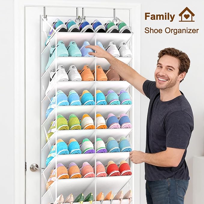 UVIAHOMI 30 Pairs Over the Door Shoe Organizer, Clear Pockets Hanging Shoe Storage for Closet, 10-Tier Door Shoes Rack Storage, Handing Shoes Holder Fit All the Family's Sneakers, Boots, Heels, White