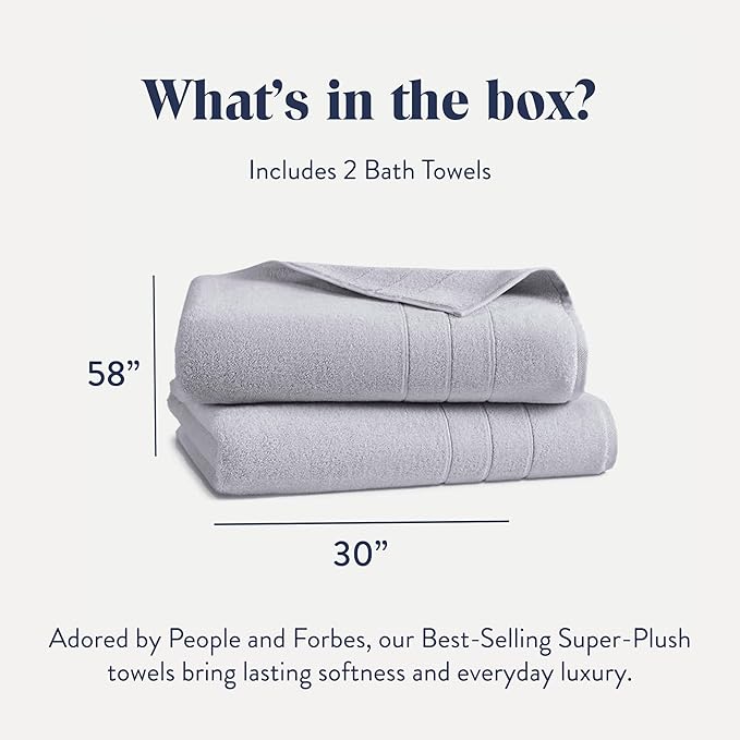 Brooklinen Super-Plush Turkish Cotton Bath Towels | Turkish Cotton, Set of 2, Cotton, 820 GSM, Perfect Bath Towels, for Bathroom, Spa, Shower, 30" x 58", Smoke Grey