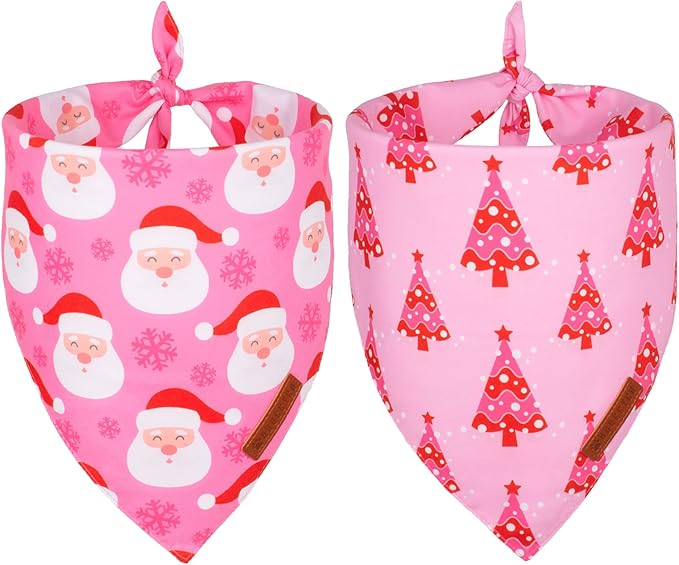 ADOGGYGO Christmas Dog Bandana, Xmas Tree Santa Pet Scarf, Premium Durable Fabric, Adjustable Fit Female Pet Christmas Bandanas for Medium Large Dogs (Large)