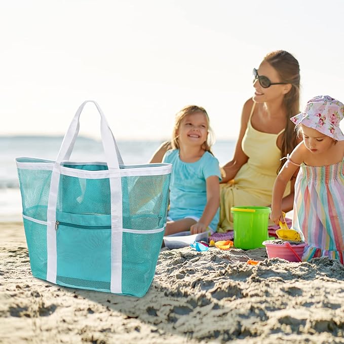 F-color Mesh Beach Bag Family - Large Tote Bag for Cruise Pool Toys Beach Vacation Essentials