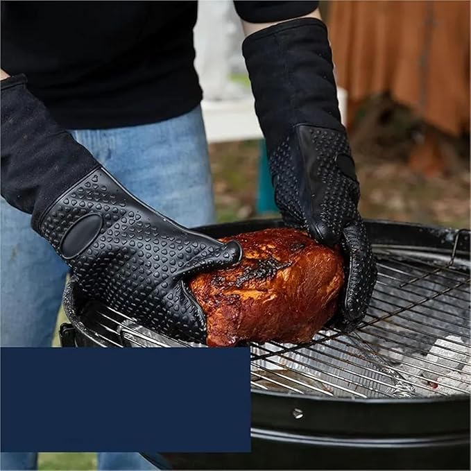 Extra Long Oven Mitts Heat Resistant Cotton Lining Oven Thick Gloves Kitchen Food Service Mittens for Pot Holders Cooking Baking BBQ (19.7 Inch Black -1pair)