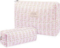 Gosect 2PC Makeup Bag Set, Cute Cosmetic Bag for Women Girls, Floral Coquette Aesthetic Toiletry Bag, Travel Make Up Organizer Bag (Pink Floral)