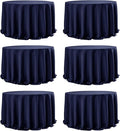 6-Pack Navy Blue Round Tablecloths, 132 Inches, Stain-Resistant Polyester for 6-8 Ft Round Tables - Washable Table Covers for Weddings, Banquets, Birthday Parties, Events