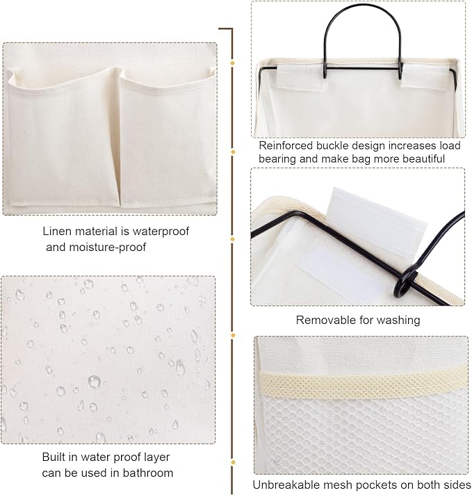 LYroo 2 Pack Wall Hanging Storage Bag Wall Hanging Organizer Basket with Pockets for Bathroom Bedroom Kitchen Dorm Room Essentials Rv Storage and Organization(White)