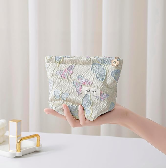 getgto 2 Pcs Makeup Bags, Large Cosmetic Bag Travel Toiletry Bag Organizer for Women, Embroidery Craft, Floral Makeup Bag Small Cosmetic Pouch Purse with Zipper Gifts for Girls Teen