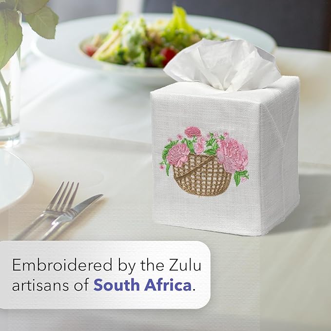 Jacaranda Living Square Tissue Box Cover, Linen/Cotton Fabric Tissue Holder, Decorative Cloth Tissue Cube Cover Animal Designs Lamb & Wreath