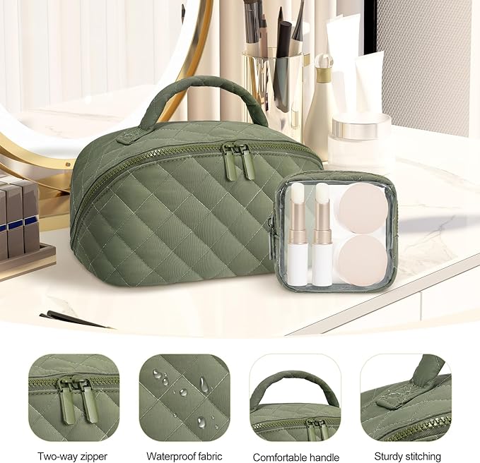 honitty Makeup Bag, Quilted Makeup Bag, Puffy Travel Make up Bags, Cosmetic Organizer Bag, Waterproof Toiletry Bag for Women