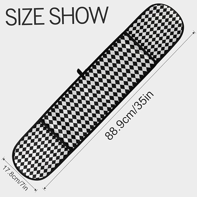 Long Double Oven Mitt for Baking Classic Black White Check Pattern Heat Resistant Quilted Double Oven Glove Potholder for Cooking Grilling Christmas, Washable