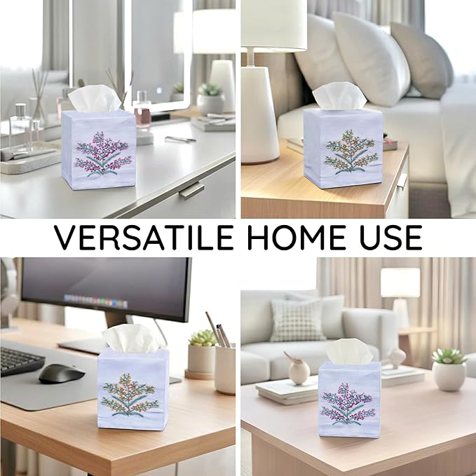 EmbroideryLinen.VN Tissue Box Cover Set of 2, Square Linen Tissue Holder, French Knot Hand Embroidered Floral Design, 4.5x4.5x5.5 Inches, Decorative Holder for Bathroom, Living Room, Office (White)