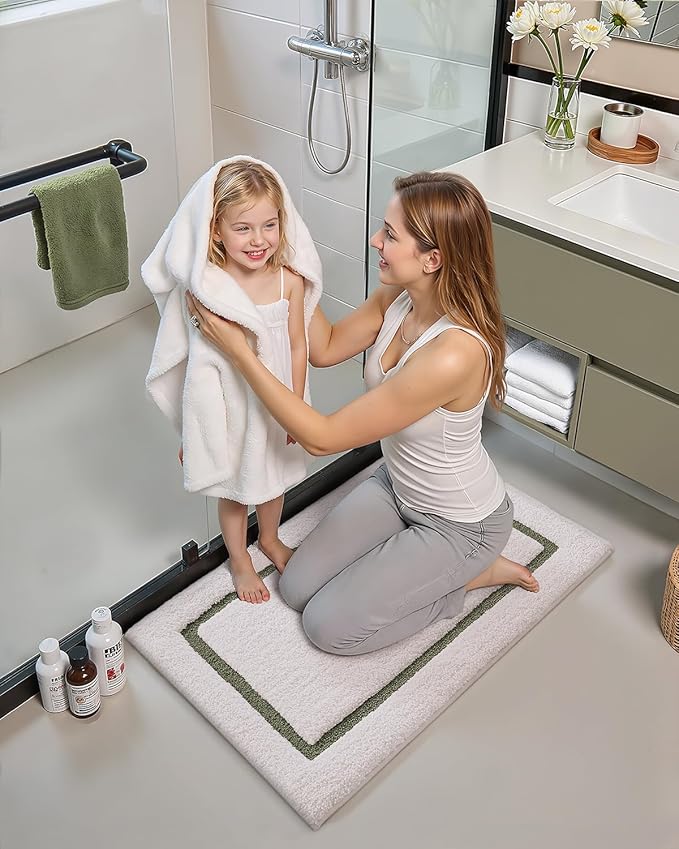 Color&Geometry Bathroom Rugs, Water Absorbent and Quick Dry Microfiber Bath Rugs-17"x30", Non-Slip, Machine Washable, Extra Soft Plush Bath Mats for Bathroom, Laundry Room, Shower and Tub