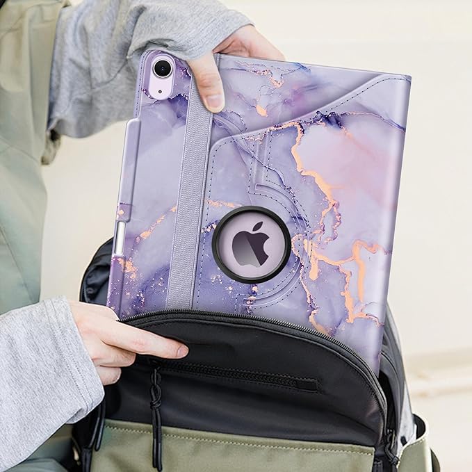 Fintie Rotating Case for iPad Air 13-inch (M3) 2025, (M2) 2024-360 Degree Swiveling Protective Stand Cover with Pencil Holder, Auto Wake/Sleep, Lilac Marble