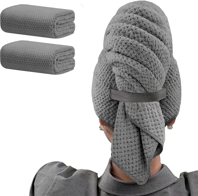 Wuwahold Microfiber Hair Towels, Waffle Hair Towel Set, Super Soft Highly Absorbent, Sturdy Quick Drying Turbans for Long, Thick, Curly Hair (2 Pack, 40" x 20")