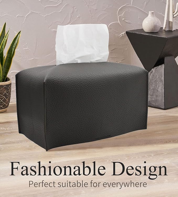 Livelab Tissue Box Cover, Rectangular Modern Decorative PU Leather Tissue Box Case Organizer Holder for Vanity Countertop, Night Stands, Livingroom, Office Desk & Car 9.5X5X5'' | Dark Gray