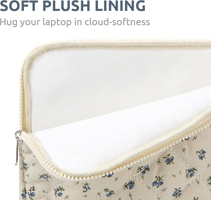 Puffy Laptop Sleeve 13-15.6 Inch Cute Quilted Laptop Protective Case Padded Floral Computer Sleeve for MacBook (A-Blue, 11 Inch)
