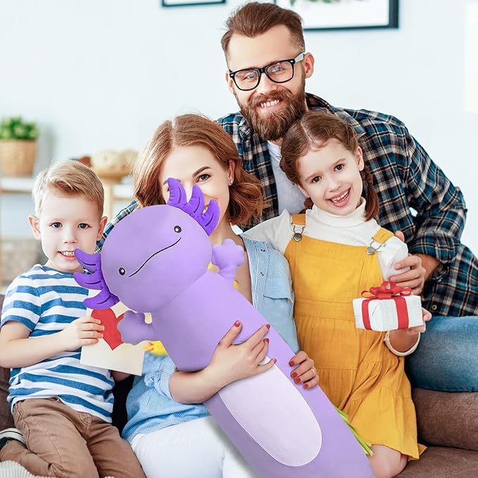 Dalmao 36 inch Cute Giant Purple Axolotl Plush Soft Body Pillow, Large Squishy Plushies Axolotl Stuffed Animals Toy, Gifts for Kids Boys Girls Birthday, Halloween, Christmas