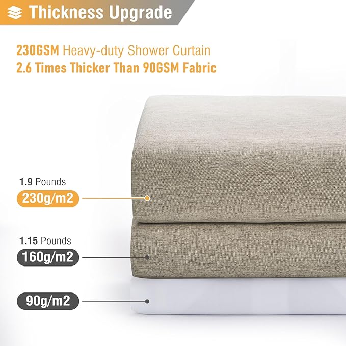 BTTN Extra Long Shower Curtain - 72x96 Inch Long Linen Textured Heavy Duty Fabric Shower Curtain Set with 12 Plastic Hooks, Tall Hotel Spa Luxury Waterproof Curtains for Bathroom Showers - Khaki/Tan