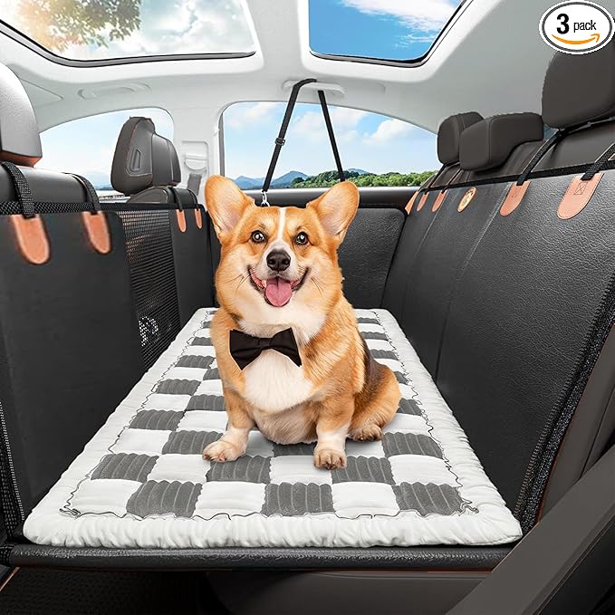 TiInsta Backseat Pet Bed Mat,Dog Bed for Car,Dog Seat Cover for Car Back Seat, Non-Slip Travel Pet Mat, Fit for Backseat Extenders and Seat Covers (Light Gray&White)