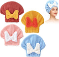 Super Absorbent Hair Towel Wrap for Wet Hair, Microfiber Hair Towel Wrap Quick-Drying Thickened Hair Towels, Soft Bow Tie Wet Hair Towels Wrap for Women Girls (Pink+Blue+Yellow+Red)