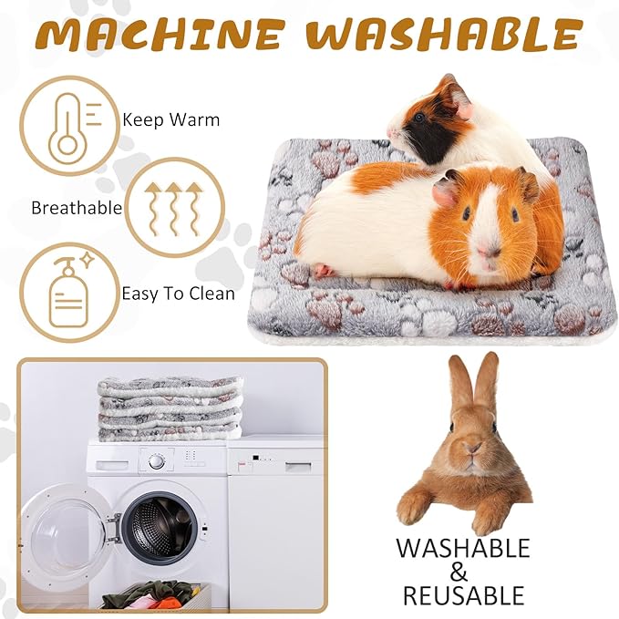 Tuanse 4 Pack Ultra Soft Dog Cat Bed Mat with Cute Prints Reversible Fleece Dog Crate Kennel Pad Cozy Washable Thickened Hamster Guinea Pig Pet Bed Mat for Small Animals(13 x 10 Inches,Light Gray)