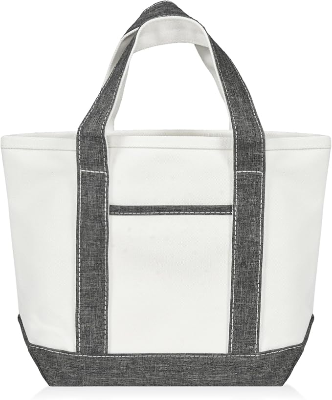 DALIX 14" Mini Small Cotton Canvas Party Favor Wedding Gift Tote Bag in Gray White