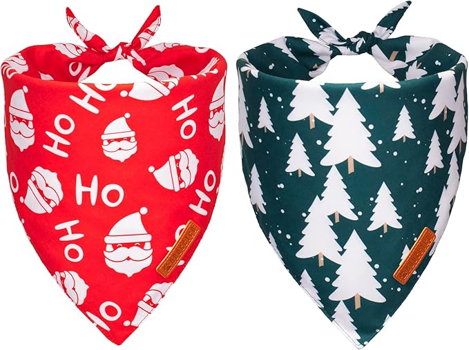 ADOGGYGO Christmas Dog Bandanas 2 Pack, Santa Tree Dog Christmas Scarf Bib, Premium Durable Fabric, Pet Holiday Bandanas for Large and Extra Large Dogs (X-Large)