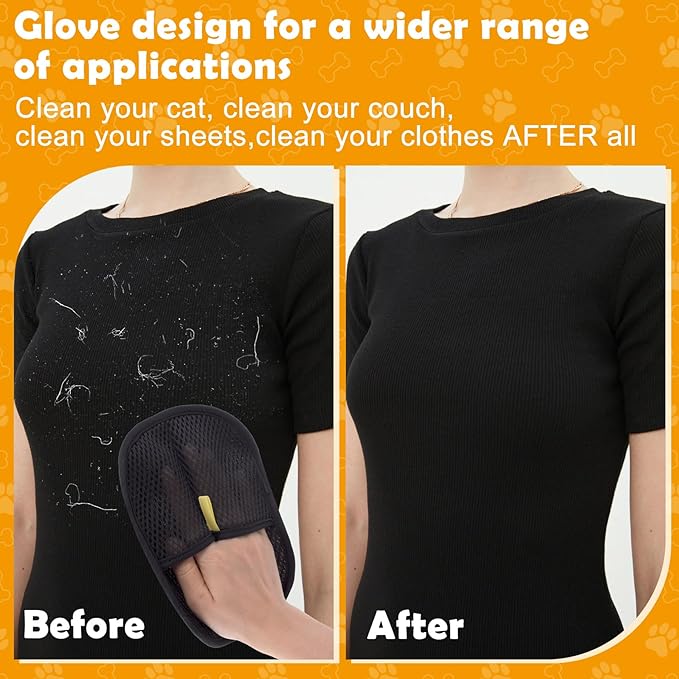 VARMDUKKE Pet Hair Removal Gloves for Cats and Dogs, Pet Hair Electrostatic Magic Brush Gloves, Efficient Pet Grooming Hair Remover Tools for Carpet, Couch, Laundry, Car Seat (1pcs, Black)