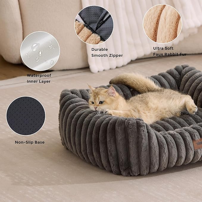 ZOMISIA Dog Bed Medium Size Dog - Large Rectangle Orthopedic Pet Bed with Fluffy Washable Cover and Anti-Slip Bottom, 30x24x9inches, Cream