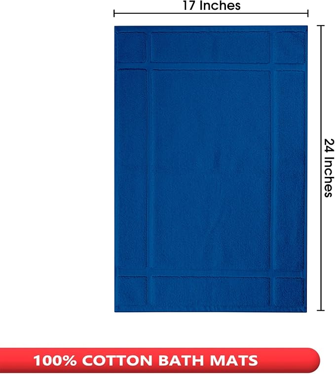 Ample Decor Cotton Bath Mats 24 X 17 Inches, 1350 GSM Oeko Tex Certified Solid Construction Thick & Plush, for Bathroom Floor, Shower - Navy