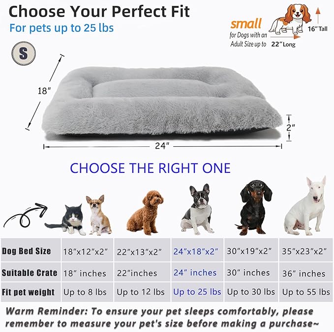 zihapgpzp 24 Inch Dog Crate Bed Washable, Comfort Fluffy Plush Dog Cushion Kennel Pad for Small Doggie and Cats, Non-Slip and Machine Washable Deluxe Pet Sleeping Mat, 24" x 18"x 2", Light Grey