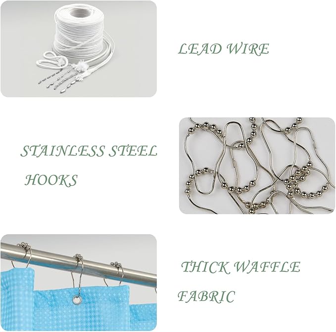 ggaimwf 72x72 Inch Solid Color Shower Curtain for Bathroom Waffle Bath Water Resistant Fabric Curtains Baby Blue Modern Thick Shower Stall Curtain with Metal Hooks