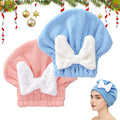 ploreatu Microfiber Hair Drying Caps, Christmas Absorbent Hair Towel Wrap for Women Wet Hair Quick-Drying Hair Towels, Soft Bow Tie Wet Hair Towel Wrap for Party Favors Goody Bag Filler (Pink+Blue)