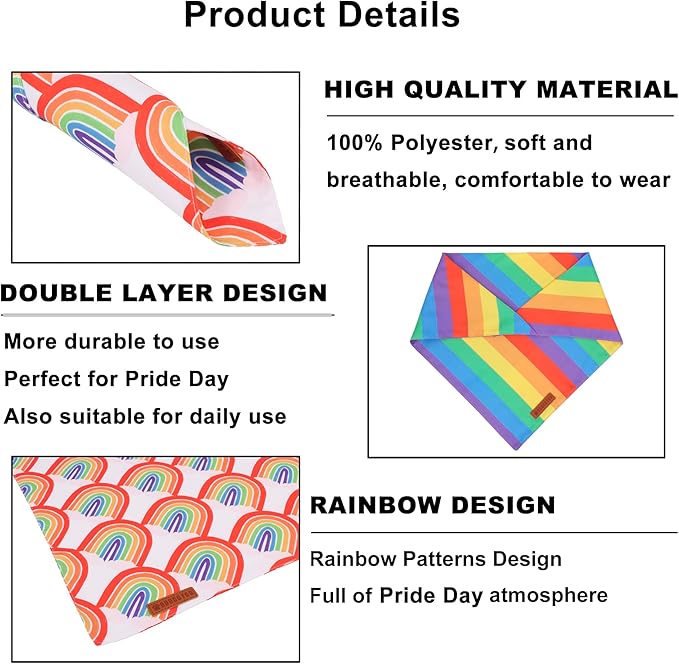 ADOGGYGO Rainbow Dog Bandana, Multi Size Offered, Rainbow Bandanas for Medium Large Dogs Pets (Large)