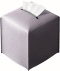 REGELETO Square Tissue Box Cover, Pu Leather Tissue Box Holder with Bottom Belt Modern Stylish Tissue Box Organizer for Bathroom, Bedroom, Hotel, Office Desk 5"X5"X5"