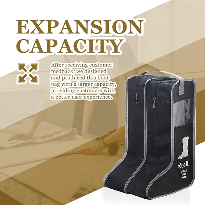 KOVOSCH Upgraded 2 Pack Portable Boots Storage Bag, Black Shoe Bags for Storage and Travel Dust Proof Travel Shoe Bags for Packing (Extra Large, 57 * 34 * 30)