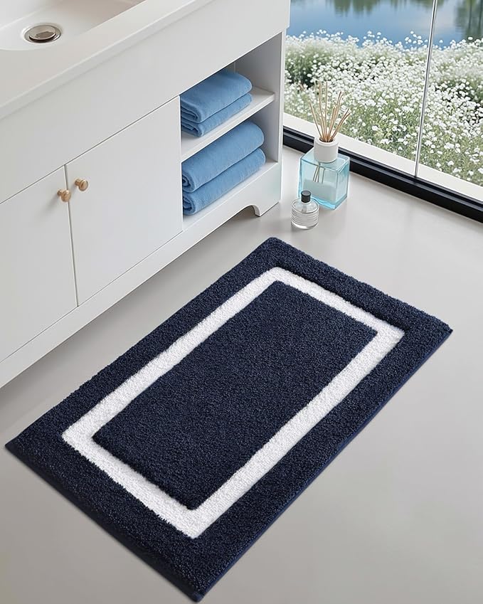 Color&Geometry Bathroom Rugs, Water Absorbent and Quick Dry Microfiber Bath Rugs-16"x24", Non-Slip, Machine Washable, Extra Soft Plush Bath Mats for Bathroom, Laundry Room, Blue White