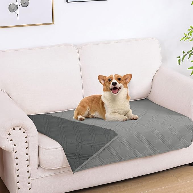 hyha Waterproof Dog Blanket, Reversible Pet Bed Blanket, Soft Sofa Couch Cover for Dogs Washable, Waterproof Pet Couch Covers for Sofa Puppy Cats Furniture Protector(30"x53", Grey/Dark Grey)