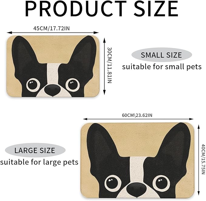 Boston Terrier Dog Food Mat for Floors Waterproof,Quick Dry Anti-Slip Dog Bowl Mats for Food and Water,Pet Feeding Mats,Pet Placemat for Messy Drinkers to Protect Floors,Pets Supplies 17.72×11.81in