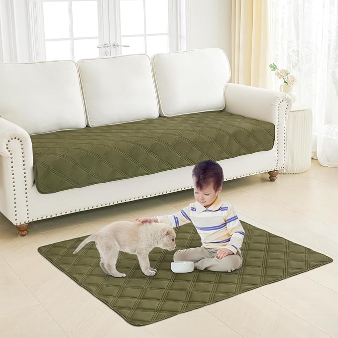 Smiry Waterproof Dog Bed Cover Blanket 40x50, Soft Reversible Pet Blanket, Washable Leakproof Cats Dogs Couch Cover for Sofa, Couch, Furniture, Lattice, Green/Navy