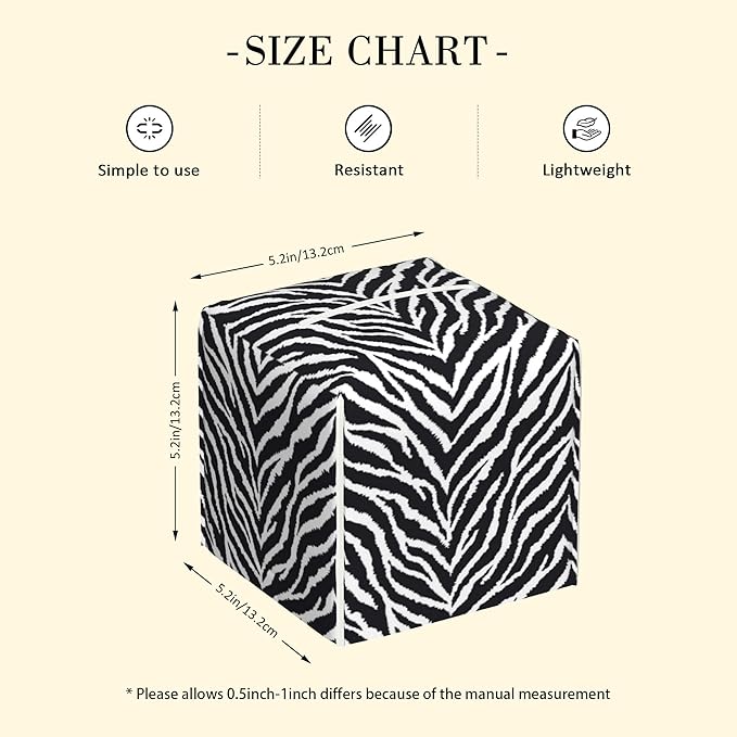 POIUBLE Tissue Box Holder Zebra Print Tissue Box Cover Square Leather Tissue Holder Organizer Portable Decorative Facial Paper Case for Home Office Bathroom Vanity Countertop