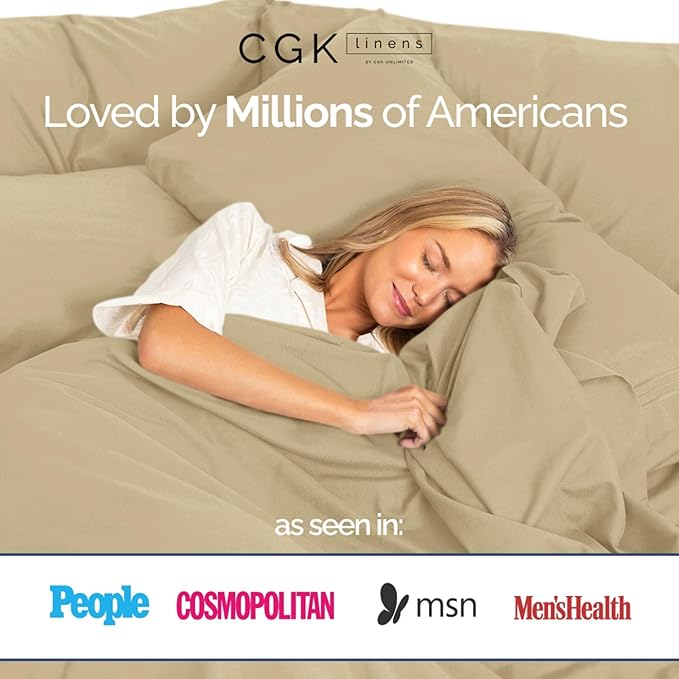 Extra Deep Pockets 400 Thread Count 100% Cotton 4 Piece Queen Size Bedding Sheet Set - Breathable & Cooling - Hotel Luxury Bed Sheets Set - Extra Soft, Wrinkle Free & Comfy Beige Bedding Sheets Set