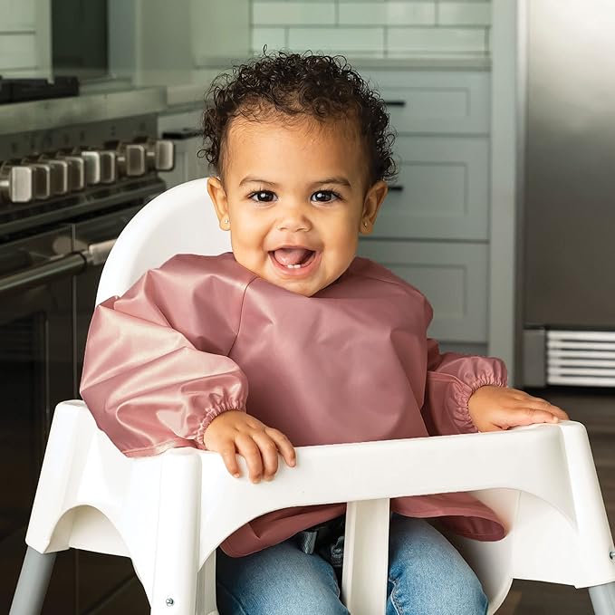 Tiny Twinkle Long Sleeve Bib for Babies & Toddlers | 2-Pack Waterproof Smock Bib for Eating | Machine Washable & Mess-Proof Feeding Essentials | Newborn Shower Gift (Taupe Lilac,6–24M)